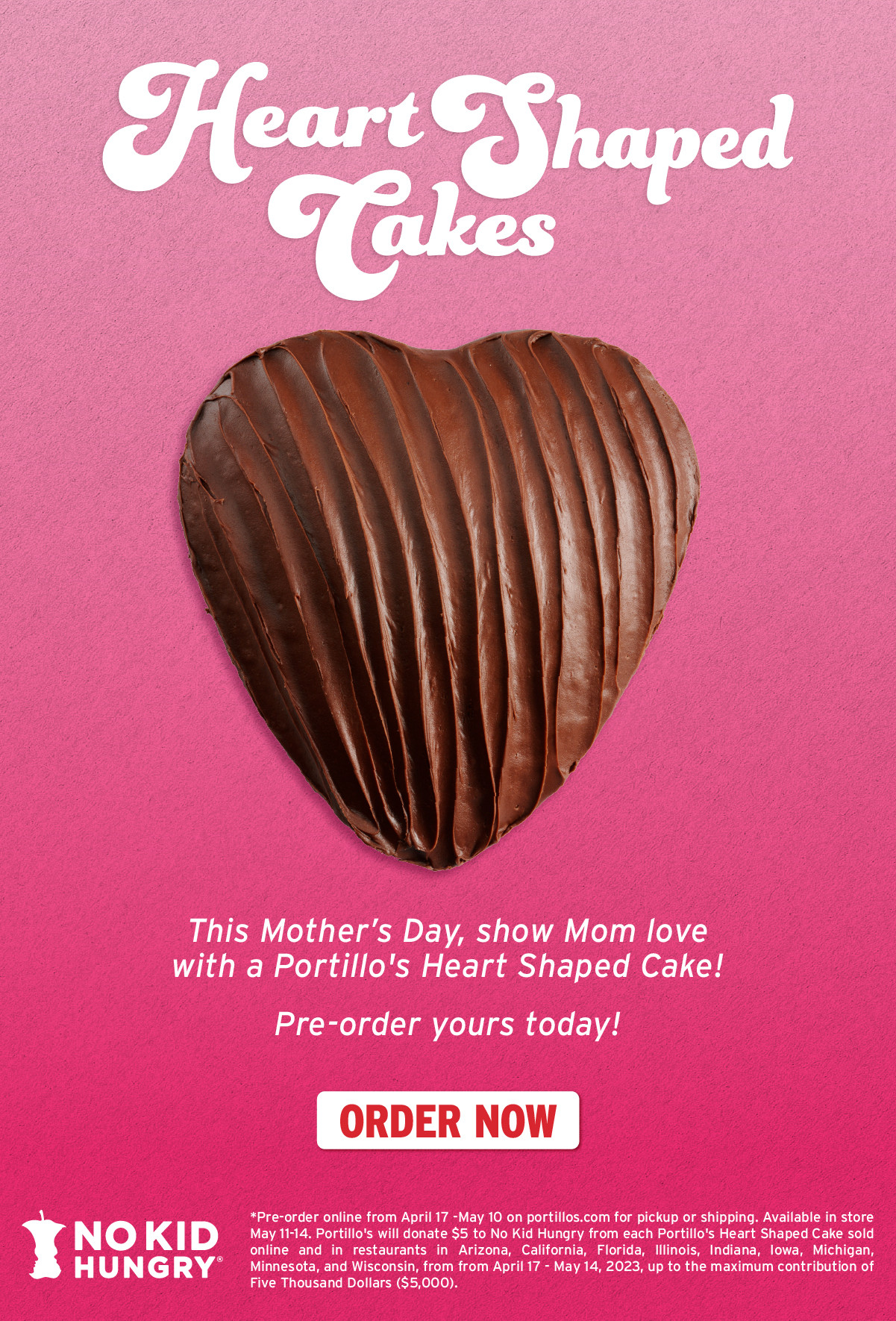Portillo's Mothers Day deal Pre-Order a Heart Shaped Cake for Mother's Day
